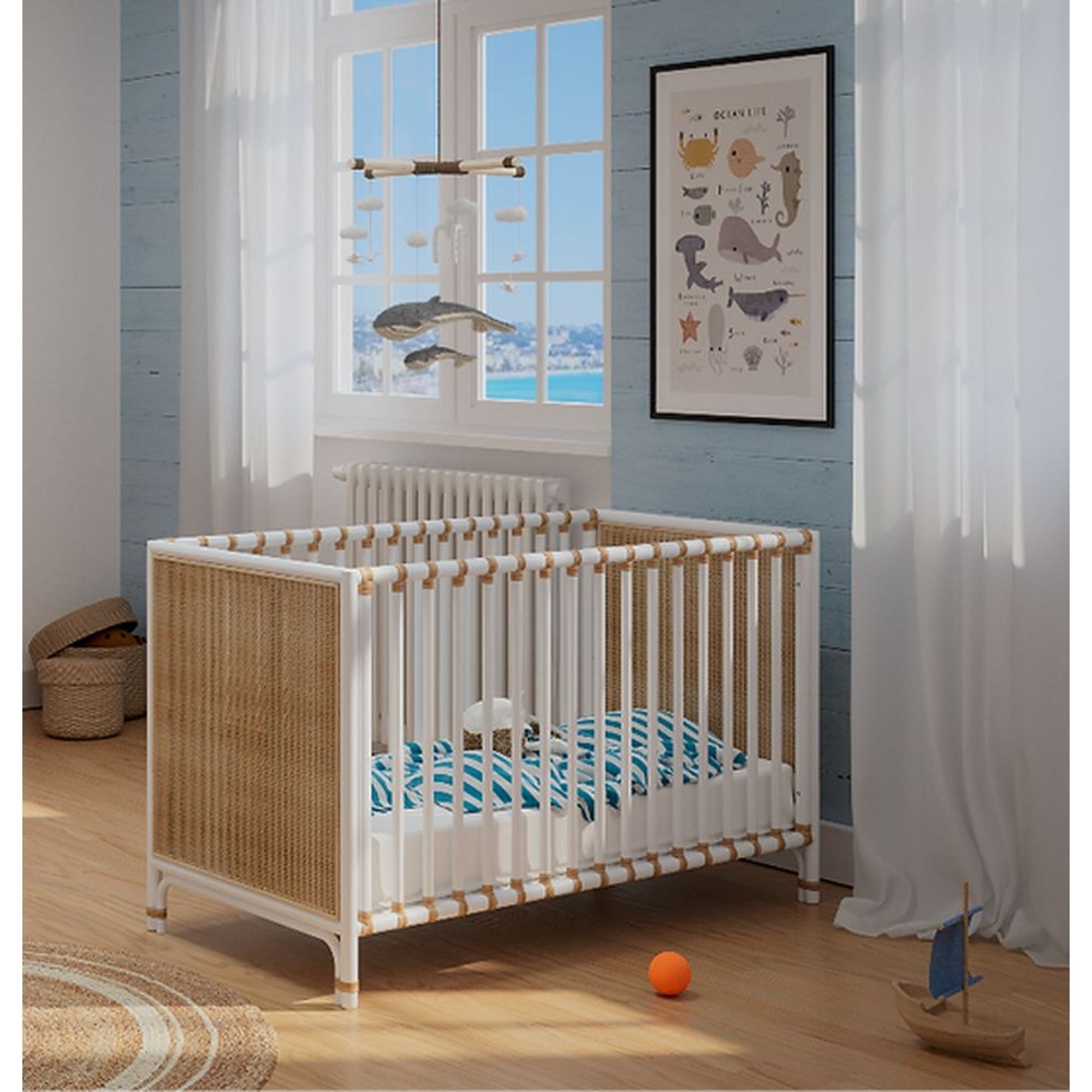 Lit bébé avec tiroir en bois blanc - Némo